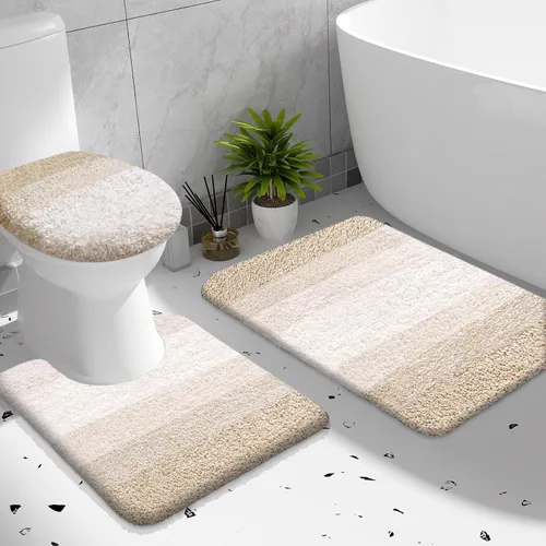 Miniatura 32 de OLANLY Juego de alfombras de baño de 3 piezas, alfombra de baño de microfibra suave absorbente, alfombra de contorno en forma de U para inodoro