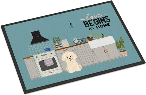Caroline's Treasures CK7779MAT Bichon Frise - Felpudo de cocina de 18 x 27 pulgadas, tapete para puerta delantera, para interiores y exteriores,