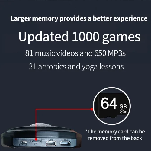 Miniatura 3 de Alfombrilla de baile electrónica musical HDMI con cámara, una tarjeta de memoria grande de 64G, incluye 1000 juegos, 650 canciones, 81 videos
