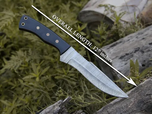 Miniatura 3 de HMC - Cuchillo de acero de damasco, cuchillos de caza de hoja fija, cuchillo de caza de ciervos de espiga completa, cuchillo de manualidades