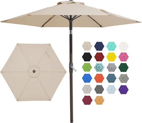 Miniatura 32 de JEAREY Sombrilla de patio de 7.5 pies con 6 varillas resistentes, botón de inclinación/manivela, sombrilla de mesa para jardín, terraza, patio Azul