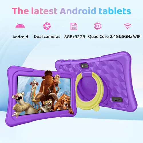Miniatura 6 de aiprotablet Tableta para niños, tableta Android 15 de 7 pulgadas para niños, 8 GB+32 GB 1 TB expandir, tabletas de cuatro núcleos para niños Púrpura