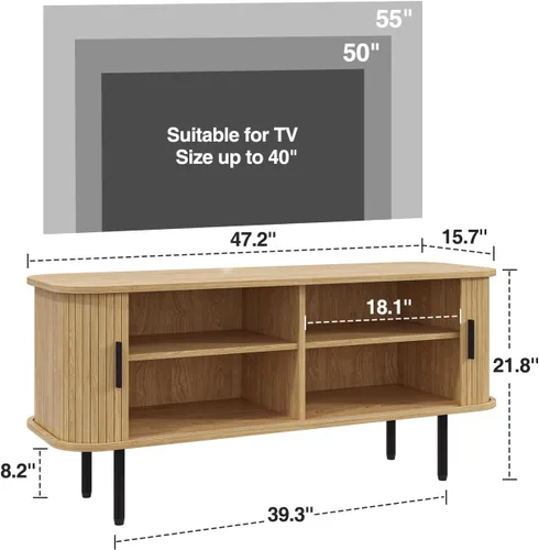 Miniatura 2 de Befrases Mueble de TV Moderno de 47" de Ancho con Almacenamiento para TVs de hasta 55 Pulgadas, Centro de Entretenimiento de TV Acanalado