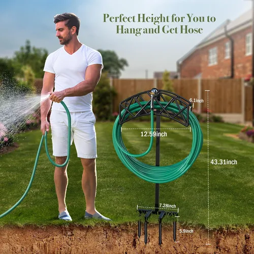Miniatura 3 de Winpull Soporte para Manguera de Jardín Desmontable de Metal Resistente Colgador de Manguera de Agua, Estante Soporte de Almacenamiento de Manguera