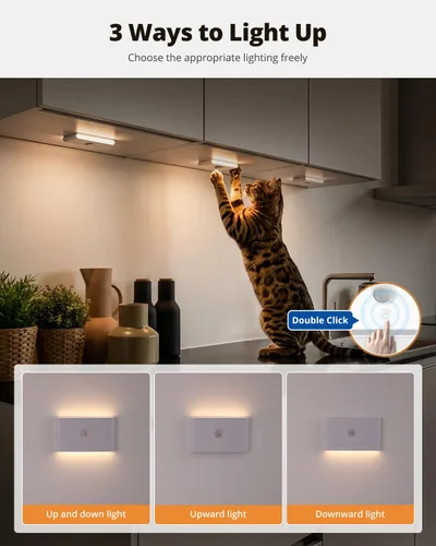 Miniatura 3 de wowatt Luz de escalera recargable con sensor de movimiento, luces de noche blancas con montaje magnético, luces de escalera regulables para Blanco