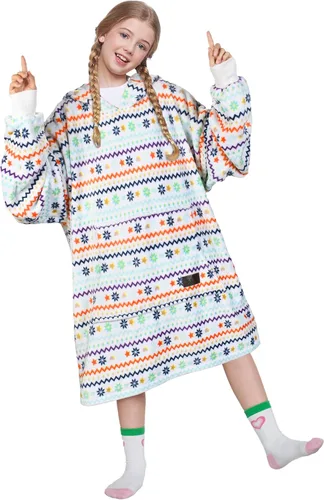 Miniatura 10 de Catalonia Manta con Capucha Arcoíris para Niños, Sudadera Manta de Forro Polar de Gran Tamaño Usable con Bolsillo Frontal Grande, Regalo