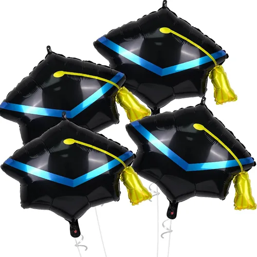 Globos de graduación para decoración de graduación, 4 unidades, color negro y dorado 2026, globo de aluminio Mylar para escuela secundaria,
