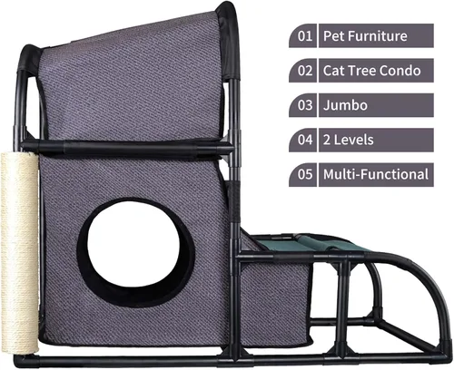 Miniatura 5 de Goetland Moderno condominio para gatos Casa para gatos Árbol para mascotas Muebles para mascotas Cama de torre para gatos grande Rascador Poste Gris