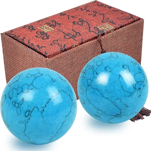 Fengshuibringluck Bolas de salud chinas Baoding de cristal natural de 1.6 pulgadas para terapia de manos, ejercicio y alivio del estrés (azul azul