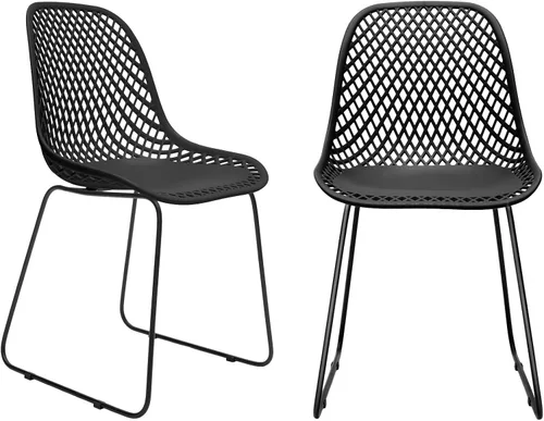 Miniatura 13 de Juego de 2 sillas de comedor modernas, sillas de cocina estables de plástico con base de trineo de metal para comedor (naranja sangre)