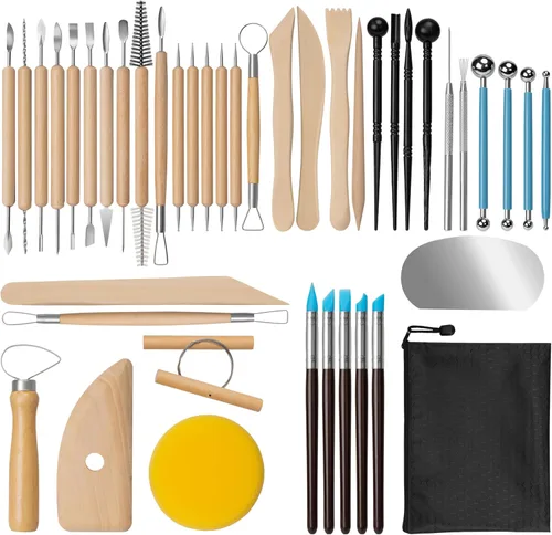 Amrules Kit de herramientas de arcilla, 43 herramientas de cerámica, práctico kit de herramientas de escultura de arcilla polimérica, juego de