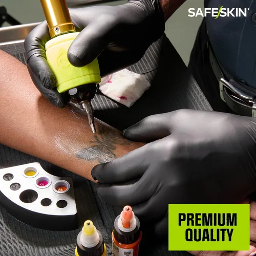 Miniatura 3 de SAFESKIN Guantes desechables de nitrilo negro, sin polvo, sin látex, tatuaje, preparación de alimentos, 3.5 mil
