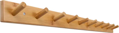 Miniatura 11 de SKOLOO - Perchero de pared de madera con 10 ganchos largos de bambú para colgar mochila, abrigo, toalla o sombrero, con 16 pulgadas de orificio a
