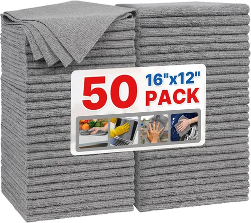 Miniatura 9 de FIXSMITH Paño de limpieza de microfibra, paquete de 12, toallas multifuncionales, tamaño: 12 x 16 pulgadas, trapos altamente absorbentes, sin 3