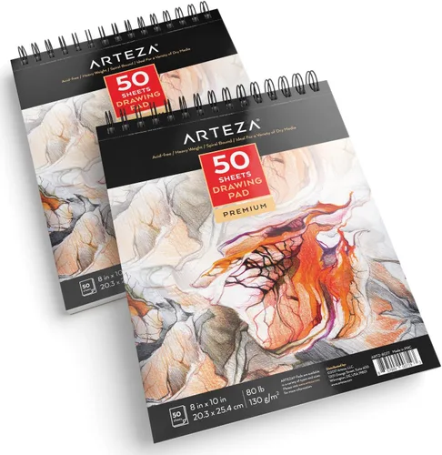 Miniatura 6 de ARTEZA Bloc de papel de dibujo, 8 x 10 pulgadas, paquete de 1, 50 hojas, libros de dibujo de artistas encuadernados en espiral, papel de dibujo
