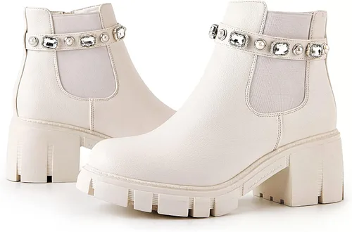Miniatura 4 de TINSTREE Botines para mujer tacón bajo con cremallera gruesa estilo Chelsea
