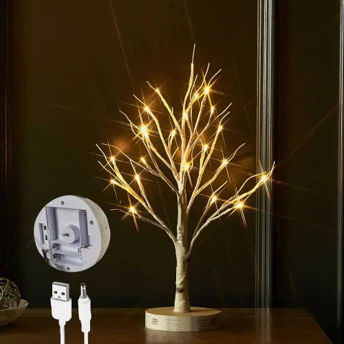 Miniatura 6 de LITBLOOM Árbol de abedul iluminado con temporizador, funciona con pilas o enchufe USB de 18 pulgadas, 24 LED, árboles de Pascua con luces para boda