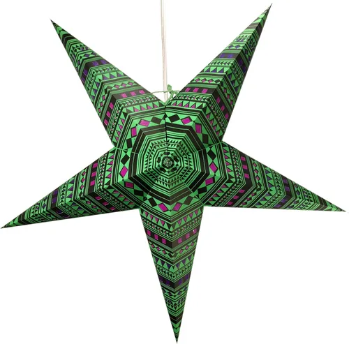 Miniatura 10 de Linterna de papel en forma de estrella azul verdoso del Caribe con cable de alimentación de 12 pies incluido