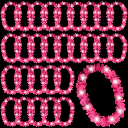 Miniatura 31 de Sherr 24 piezas Collares de leis LED iluminados, collares de flores hawaianas con luces LED para bodas, playa, tropical, carnaval, suministros
