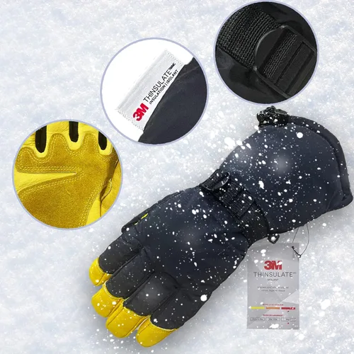 Miniatura 6 de Guantes de esquí de invierno de cuero para hombres, mujeres y niños, -22 3M Thinsulate cálidos para nieve, snowboard, motos de nieve, guantes