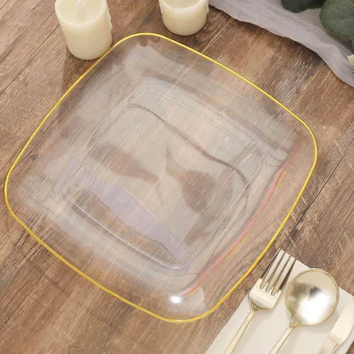 Miniatura 13 de Efavormart - Paquete de 10 platos cuadrados de plástico para postre de 7 pulgadas, color negro con borde dorado, platos desechables para ensalada