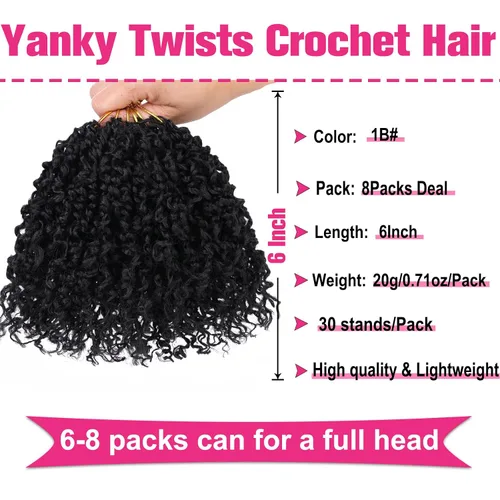 Miniatura 2 de Unionbeauty - Paquete de 8 trenzas de ganchillo Yanky Twist de 6 pulgadas, 8 paquetes, color negro natural, micro Passion Twist, extensiones
