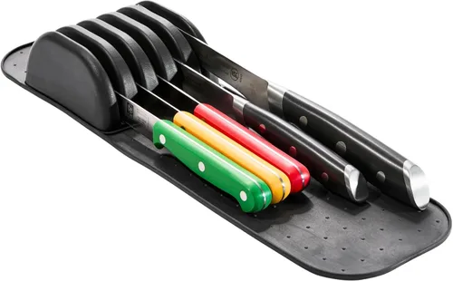 madesmart Tapete para cuchillo, organizador compacto de ranura de agarre suave para 5 cuchillos, inserto de cajón antideslizante que protege las