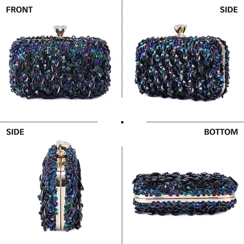 Miniatura 6 de UBORSE Bolso de noche con lentejuelas brillantes de diamantes de imitación para mujer, estilo vintage, con cuentas de cristal, para cóctel, fiesta