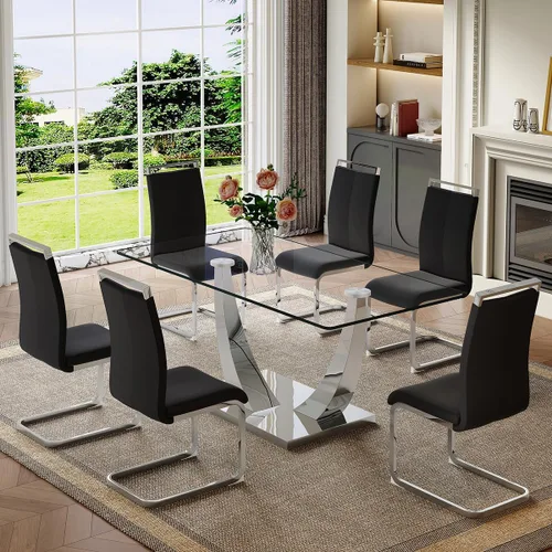 Miniatura 44 de Mesa de comedor moderna para mesa de comedor de mármol sintético de 4/6, 63 pulgadas, mesa de cocina rectangular, mesa de cocina y comedor de fácil