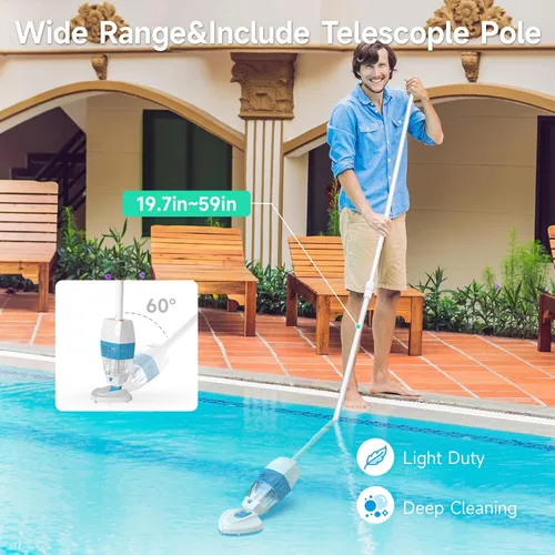 Miniatura 4 de Hyson - Aspiradora de piscina de mano 100P con poste telescópico de alumbre, aspiradora de mano recargable, chasis reemplazable, 60 minutos, filtro