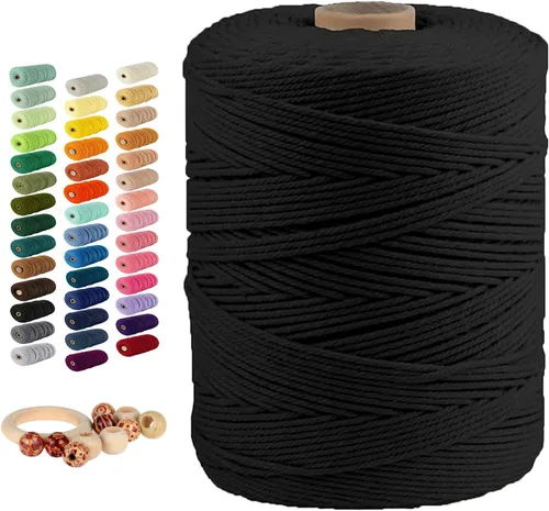 Miniatura 10 de Cordón de algodón macramé 5mmx109 yardas 4 hebras, Munzong Natural hecho a mano 4 cuerdas de algodón trenzadas para colgar en la pared, tejido