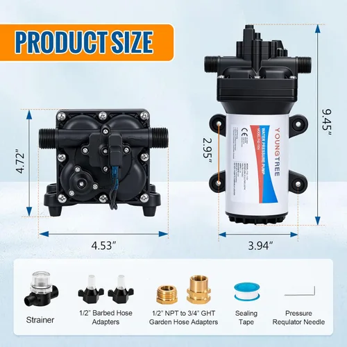 Miniatura 2 de YOUNGTREE Bomba de diafragma de presión de agua de 110 V CA 5.5 GPM, 70 PSI, bomba de transferencia de agua para autocebado de 110 voltios bajo