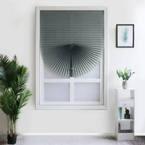 Miniatura 3 de Paquete de 2 persianas temporales para ventana, persianas plisadas autoadhesivas sin cordón sin perforación, persianas de tela para oscurecer la Gris