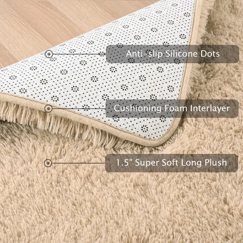 Miniatura 6 de Softlife Alfombra de Área Beige para Dormitorio, Alfombras de Felpa Shag Esponjosa para Sala de Estar de Niñas, Alfombra Pequeña Suave Difusa