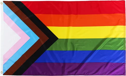 TOPFLAGS Bandera del orgullo al aire libre Progress Pride Banderas 3x5 Gay Bisexual LGBTQ+ Rainbow Banner Resistente a la decoloración Bandera
