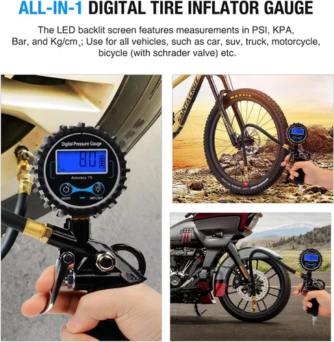 Miniatura 3 de Nilight 50026R Inflador de neumáticos digital con manómetro, 250 PSI, portabrocas de aire y accesorios de compresor resistentes con manguera de goma