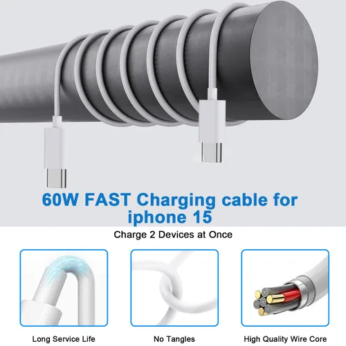 Miniatura 5 de Cargador rápido de 10 pies para iPhone 17/16e, paquete de 2 adaptadores de corriente USB C+A de 20 W de doble puerto, cable de carga rápida USB C a