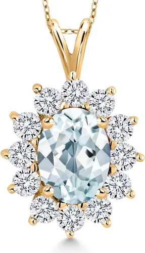 Miniatura 152 de Gem Stone King Collar con piedra natal ovalada de plata chapada en oro amarillo de 18 quilates, ovalado de 0.315 x 0.236 in, collares con colgante