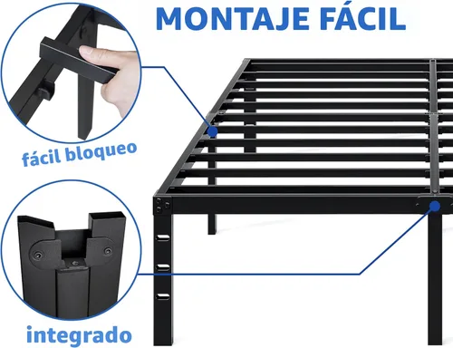 Miniatura 5 de NEW JETO - Marco de cama de metal, marco de cama tamaño individual con espacio de almacenamiento, base de colchón resistente y de trabajo pesado