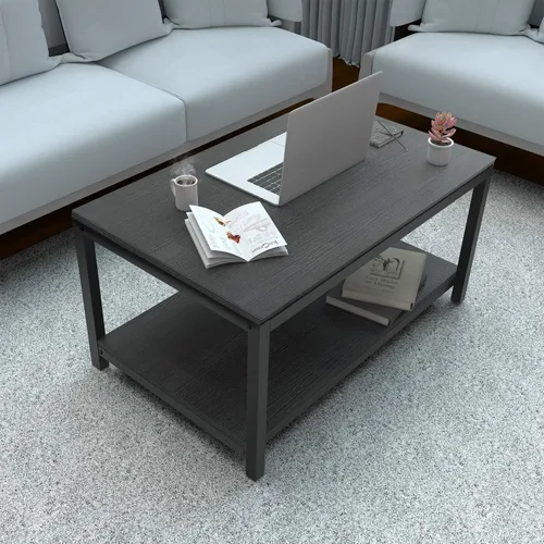 Miniatura 2 de YSSOA Mesa para el hogar de 31 x 20 x 16 pulgadas con estante de almacenamiento para sala de estar y oficina, fácil montaje, negro, 2 niveles
