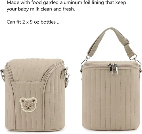 Miniatura 6 de Lmbabter Bolsa organizadora bordada para cochecito de oso, bolsa de aislamiento de botellas, almacenamiento portátil esencial para leche/extractor