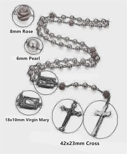 Miniatura 5 de SZQCZB Rosario - Collar católico con medalla del suelo sagrado Crucifijo con caja de metal y 18 tarjetas de oración