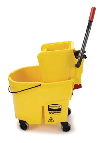 Miniatura 3 de Rubbermaid Commercial Products, WaveBrake - Cubo industrial comercial para fregona con prensa lateral en ruedas, 35 cuartos de galón, color amarillo