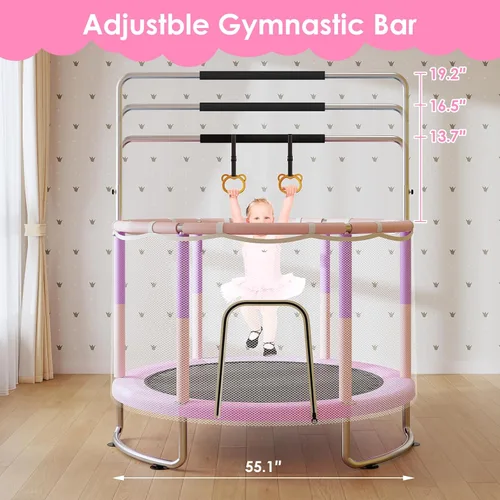 Miniatura 5 de Trampoline for Kids, Upgrade Full Anti-Rust 440lbsToddler Trampoline with Net,Upgraded Ring Legs with Adjustable Gymnastics Bar&Toys, Gifts for Ages