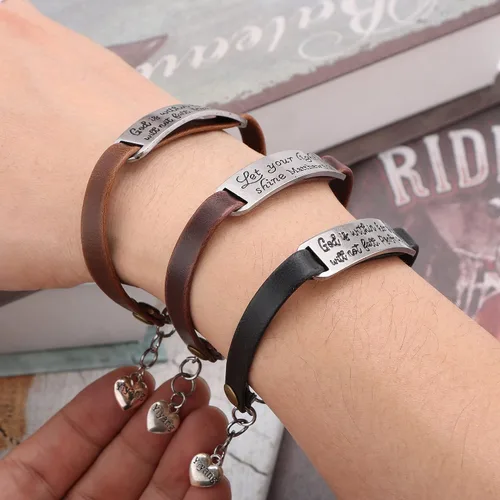 Miniatura 3 de UNQJRY - Pulsera de cuero vintage con mensaje inspirador grabado de versículos de la biblia, pulsera vintage elástica para mujeres y adolescentes