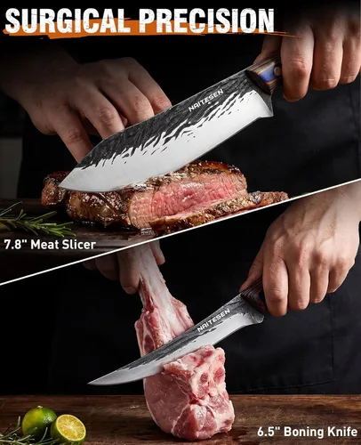 Miniatura 3 de Naitesen 3 piezas de juego de cuchillos de carnicero forjados a mano, cuchillo de chef serbio muy afilado, cuchillo para deshuesar para cortar