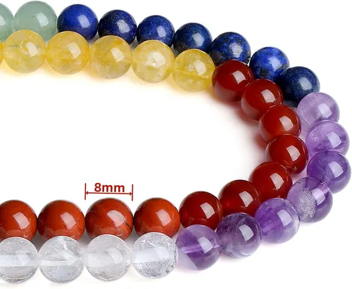 Miniatura 3 de QINJIEJIE 105 piezas de cuentas de piedra de 7 chakras de 8 mm, cuentas naturales redondas sueltas de gemas para pulseras, cuentas de cristal