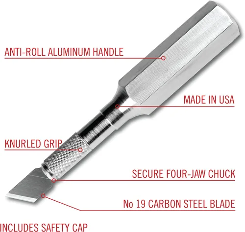 Miniatura 2 de Excel Blades K6 - Cuchillo de precisión resistente – Mango de metal hexagonal con hoja en ángulo #19 – Cuchillo artesanal de fácil cambio