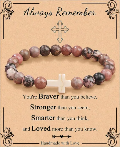 JoycuFF Christian Bracelets for Women Cross Bracelets for Religious Women Girls Easter Catholic Natural Stone Bracelets Christian Jewelry Faith