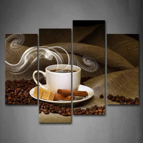 Arte de pared de café y grano de café para cocina, cuadros impresos en lienzo, alimentos, la imagen para decoración moderna del hogar